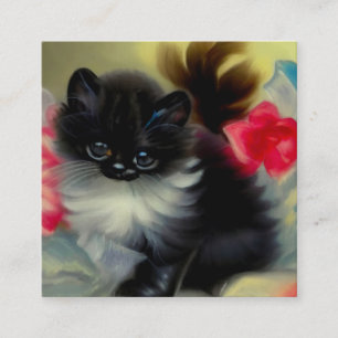 Carte D'accompagnement Tableau vintage de chaton noir et blanc