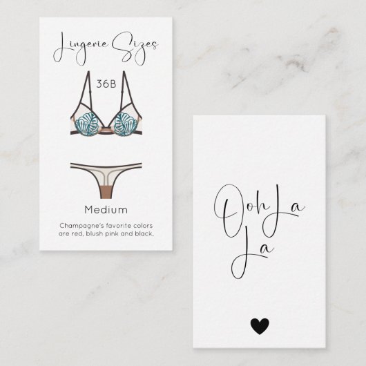 Carte D'accompagnement Taille de lingerie Fête des mariées moderne Insert (Devant / Derrière)