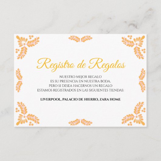 Carte D'accompagnement Talavera Yellow Floral Minimalist Spanish Wedding (Devant)