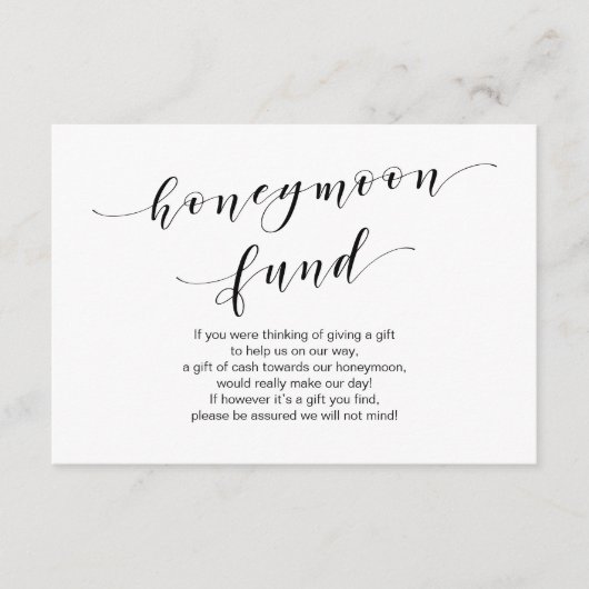 Carte D'accompagnement Tapis noir moderne, Mariage Honeymoon Fund souhait (Devant)