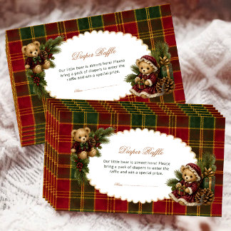 Carte D'accompagnement Tartan à carreaux Ourson de Noël Tirage au sort de