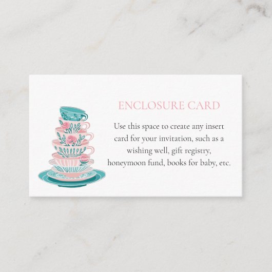 Carte D'accompagnement Tasses à thé roses et sarcelles personnalisées pou (Devant)