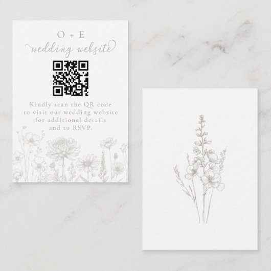 Carte D'accompagnement Taupe Botanical Minimal Wedding Website QR Code (Devant / Derrière)