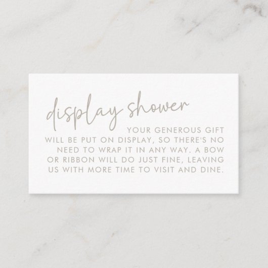 Carte D'accompagnement Taupe et blanc Script minimal Bridal Affichage dou (Devant)