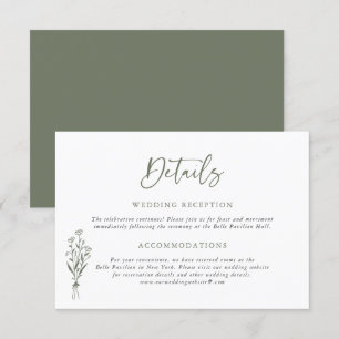 Carte D'accompagnement Taupe Green Minimailist Bouquet Détails du Mariage