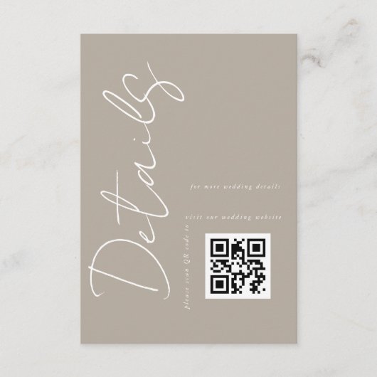 Carte D'accompagnement Taupe moderne Beige QR code Mariage Détails (Devant)