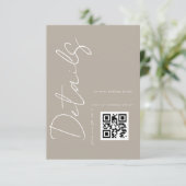 Carte D'accompagnement Taupe moderne Beige QR code Mariage Détails (Debout devant)