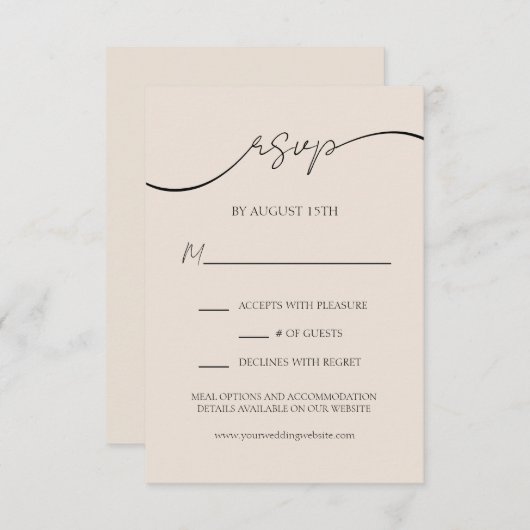 Carte D'accompagnement Taupe neutre minimale Mariage de script moderne RS (Devant / Derrière)