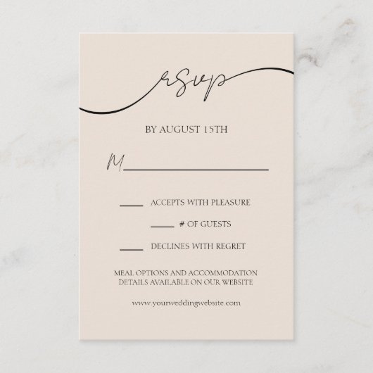 Carte D'accompagnement Taupe neutre minimale Mariage de script moderne RS (Devant)
