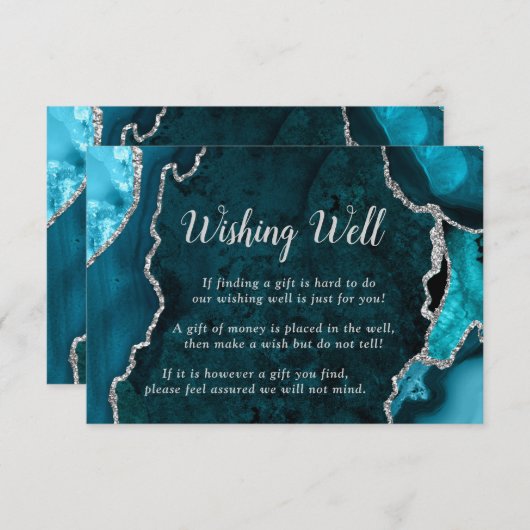 Carte D'accompagnement Teal and Silver Agate Wedding Wishing Well (Devant / Derrière)