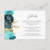Carte D'accompagnement Teal Aqua Floral Gold Script Wedding Details  (Devant)