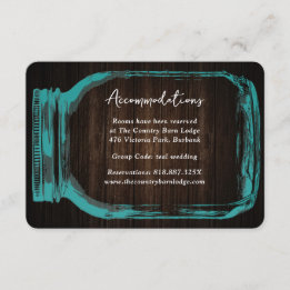 Carte D'accompagnement Teal Mason Jar Wood Wedding Hotel Accommodation