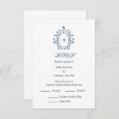 Carte D'accompagnement teal RSVP card Monogram With 2 Entree Choice (Devant / Derrière)