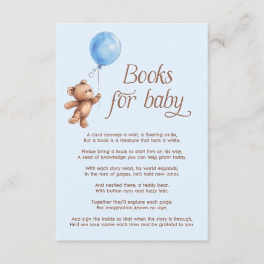 Carte D'accompagnement Teddy Bear Blue Boy Books for Baby (Devant)