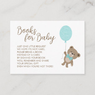 Carte D'accompagnement Teddy Bear Boy Baby shower Blue Balloon Livres