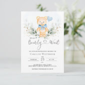 Carte D'accompagnement Teddy Bear Boy, Baby shower de feuillage vert (Debout devant)