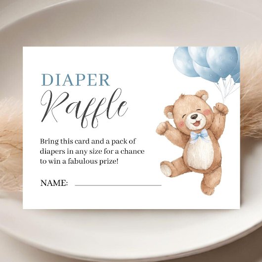 Carte D'accompagnement Teddy Bear Boy Baby Shower Diaper Raffle