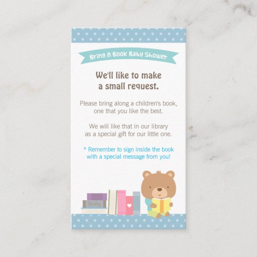 Carte D'accompagnement Teddy Bear Boy Book Baby shower Demande de réserva (Devant)