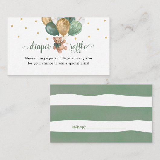 Carte D'accompagnement Teddy Bear Diaper Raffin Sage Baby shower vert (Devant / Derrière)