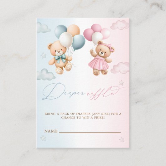 Carte D'accompagnement Teddy Bear Gender Reveal Diaper Raffle (Devant)
