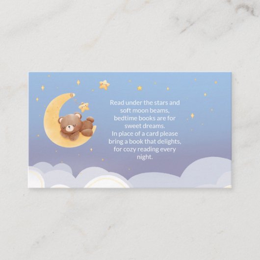 Carte D'accompagnement Teddy Bear Moon Soft Blue Baby Shower Book Request (Devant)