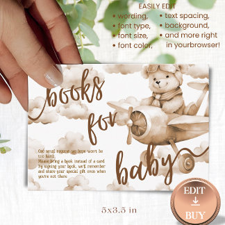 CARTE D'ACCOMPAGNEMENT TEDDY BEAR NEUTRAL BABY SHOWER BOOK FOR BABY CARD 