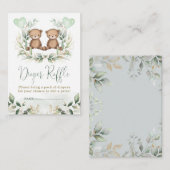 Carte D'accompagnement Teddy Bear Twins Greenery Gold Diaper Raffle Baby (Devant / Derrière)