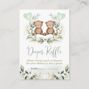 Carte D'accompagnement Teddy Bear Twins Greenery Gold Diaper Raffle Baby