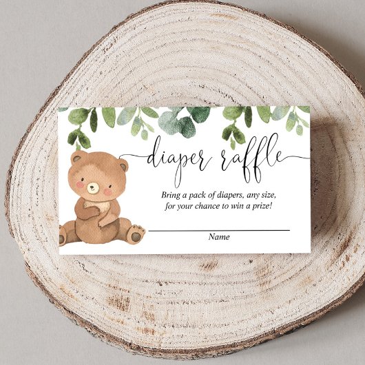 Carte D'accompagnement Teddy ours verdure eucalyptus tombola de couche