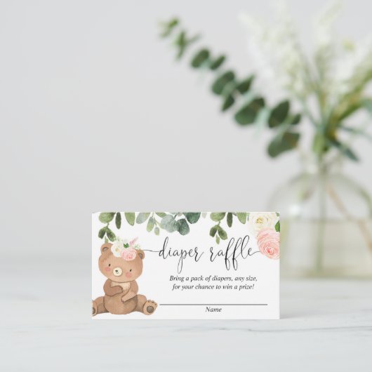 Carte D'accompagnement Teddy ours vert vert rose floral fille tombole (Debout devant)