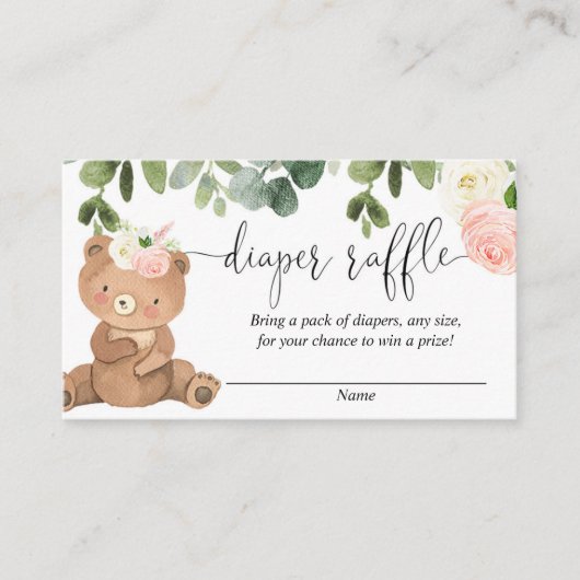 Carte D'accompagnement Teddy ours vert vert rose floral fille tombole (Devant)