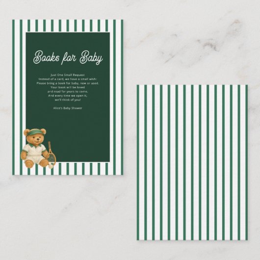 Carte D'accompagnement Tennis Bear Baby shower Books for (Devant / Derrière)