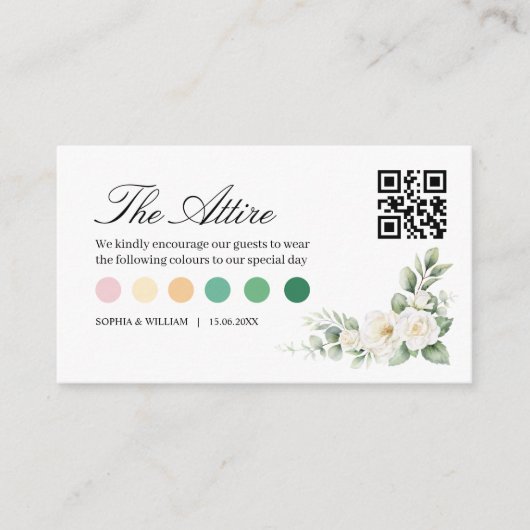 Carte D'accompagnement Tenue de mariage élégante Rose Blanche Code QR Ca (Devant)