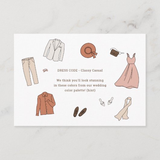 Carte D'accompagnement Tenues illustrées Couleurs de mariage & Code vesti (Devant)