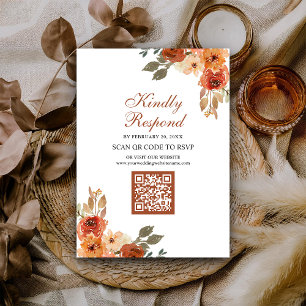 Carte D'accompagnement Terme Floral Terracotta QR Code RSVP Mariage
