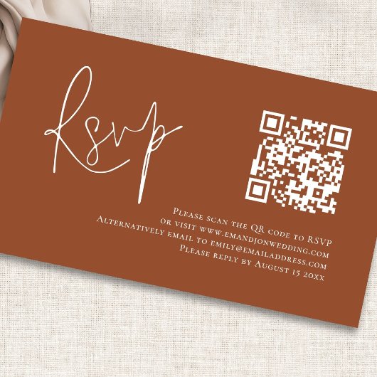 Carte D'accompagnement Terracotta Blanc Script QR Code Mariage RSVP