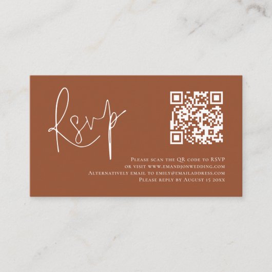 Carte D'accompagnement Terracotta Blanc Script QR Code Mariage RSVP (Devant)