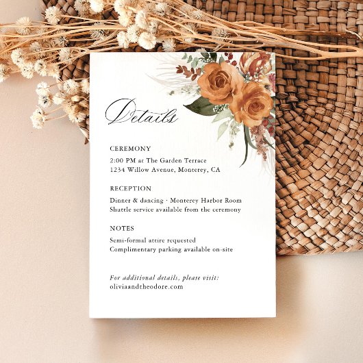 Carte D'accompagnement Terracotta Boho Rose Wedding Details, Ceremony