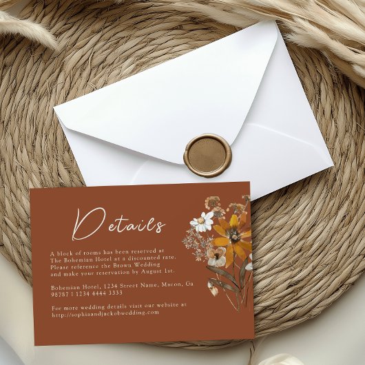 Carte D'accompagnement Terracotta Fleur sauvage Boho Détails du Mariage d