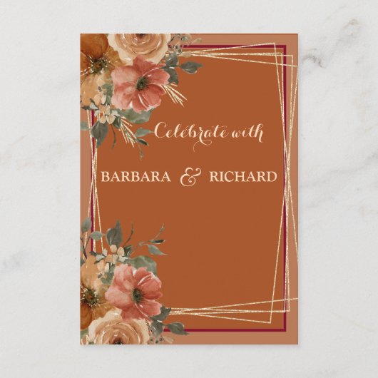 Carte D'accompagnement Terracotta Floral Mariage Site Web Réception (Dos)