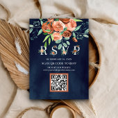 Carte D'accompagnement Terracotta Floral Navy bleu QR Code RSVP Mariage