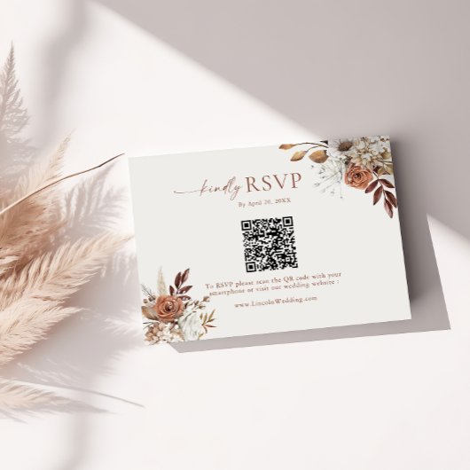 Carte D'accompagnement Terracotta Floral QR Code RSVP Mariage
