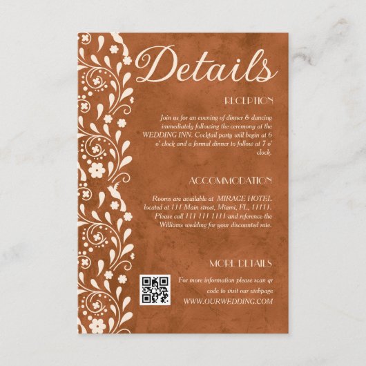Carte D'accompagnement Terracotta Floral Wedding Details QR code (Devant)