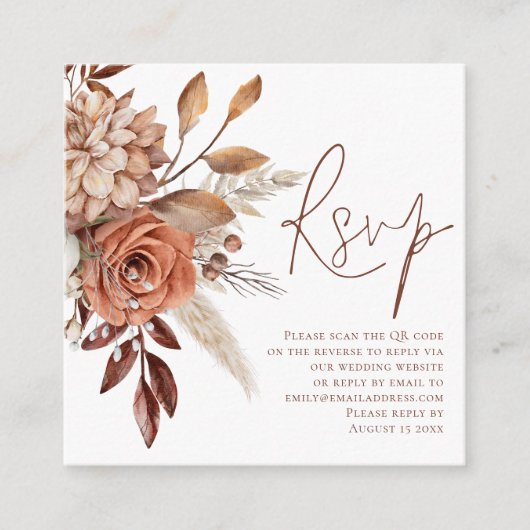 Carte D'accompagnement Terracotta Florals QR Code Script Wedding RSVP (Devant)