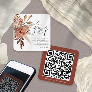 Carte D'accompagnement Terracotta Florals Script QR Code Mariage RSVP