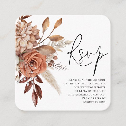 Carte D'accompagnement Terracotta Florals Script QR Code Mariage RSVP (Devant)