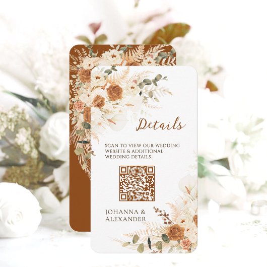 Carte D'accompagnement Terracotta lys Floral QR Code Détails du Mariage