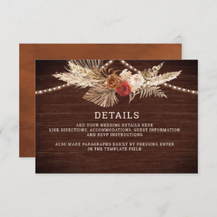 Carte D'accompagnement Terracotta Maroon Floral Pampas Détails du Mariage