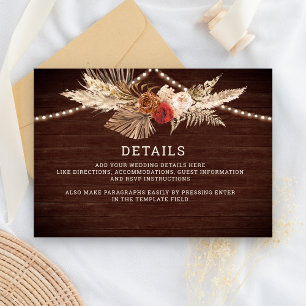 Carte D'accompagnement Terracotta Maroon Floral Pampas Détails du Mariage