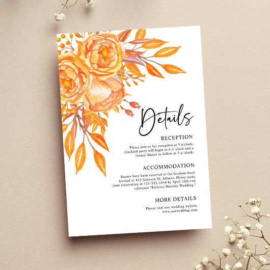 Carte D'accompagnement Terracotta Moderne Floral Rustique Mariage